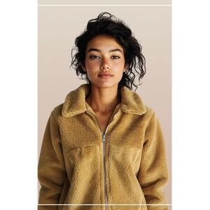 Urban Outfitters Teddy Fleece Jacket Sherpa Zip Up Caramel Brown Women's M